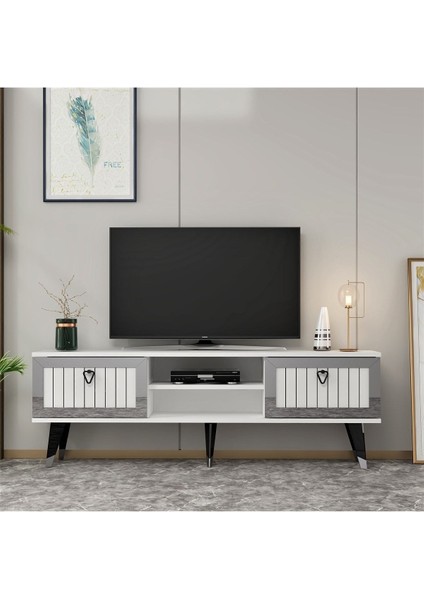 Lidyadh Tv Stand Beyaz-Gümüş