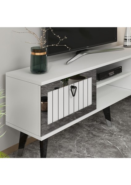 Lidyadh Tv Stand Beyaz-Gümüş