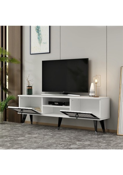 Lidyadh Tv Stand Beyaz-Gümüş