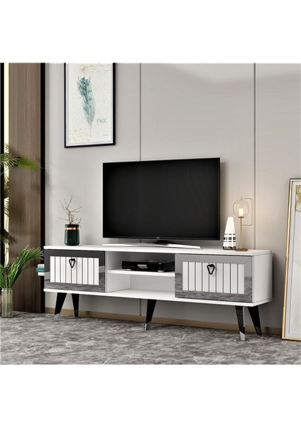 Lidyadh Tv Stand Beyaz-Gümüş