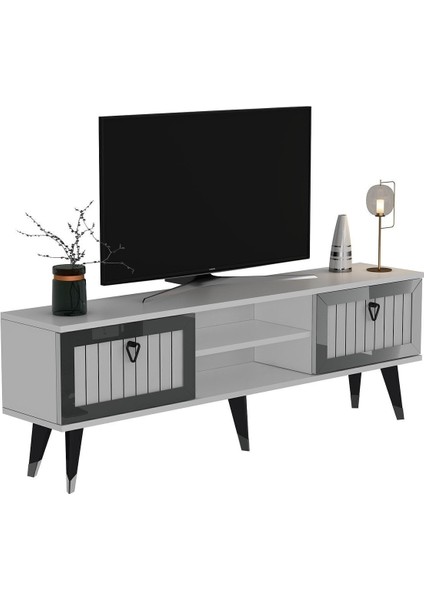 Lidyadh Tv Stand Beyaz-Gümüş