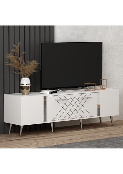 Detasdh 150 cm Lazer Desenli Tv Ünitesi Beyaz-Gümüş