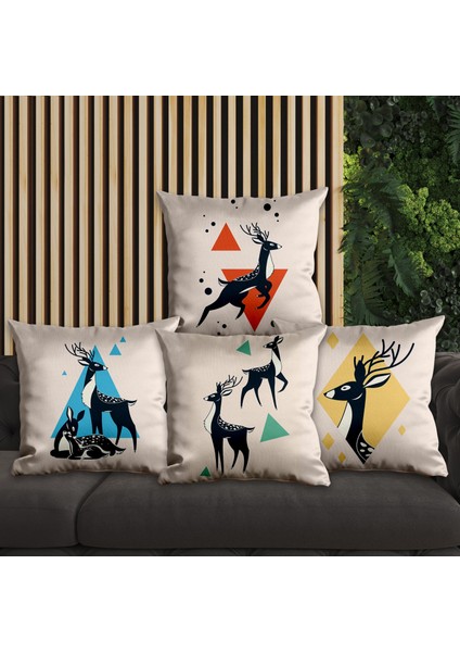 Geyik Tasarımlı 4'lü Yastık Içi ve Kırlent Kılıfı 45CM 113637