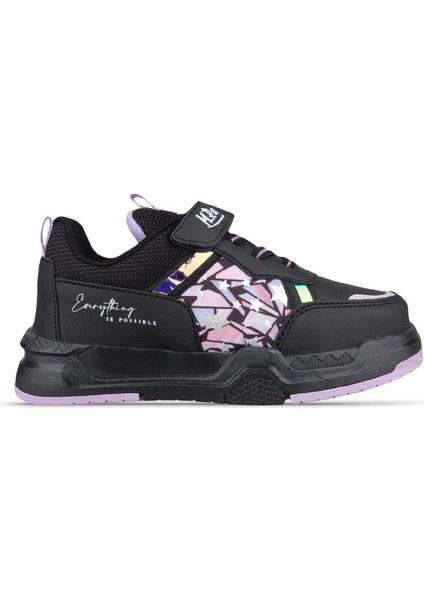 Büyük Kız Çocuk Bağcıklı / Velcro Siyah-Mor Sneaker