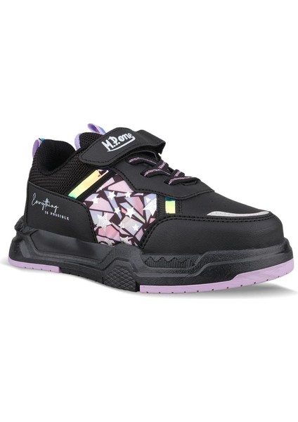Büyük Kız Çocuk Bağcıklı / Velcro Siyah-Mor Sneaker