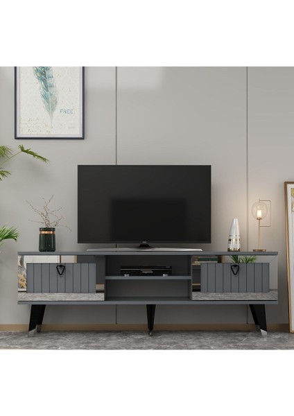 Demonte Home Mobilya Lidyadh Tv Stand Antrasit Gümüş