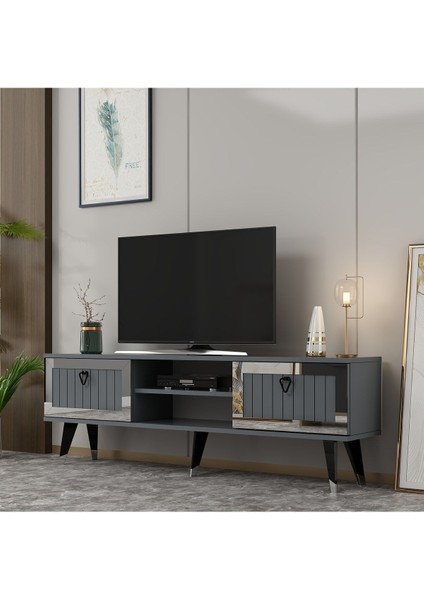 Demonte Home Mobilya Lidyadh Tv Stand Antrasit Gümüş