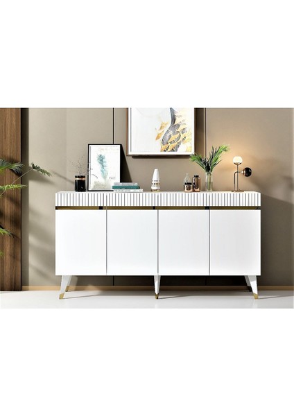 Defnedh 180 cm Tv Ünitesi ve Konsol 2'li Salon Takımı Beyaz Altın modelleri