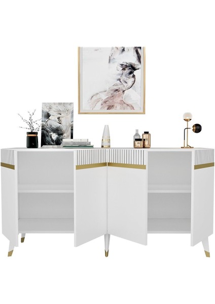 Defnedh 180 cm Tv Ünitesi ve Konsol 2'li Salon Takımı Beyaz Altın indirimleri