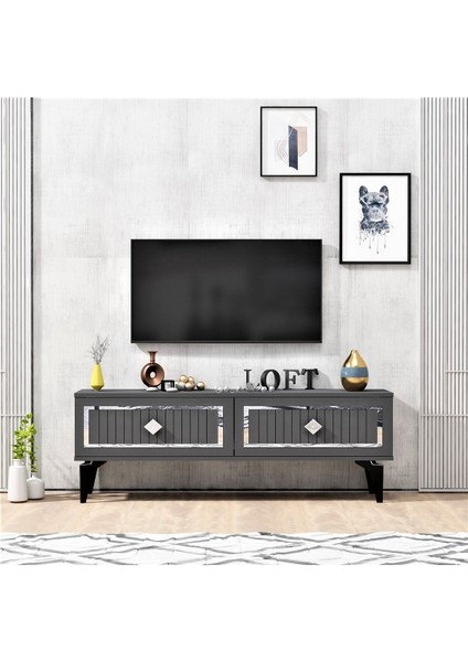 Demonte Home Mobilya Vennadh 120 cm Tv Ünitesi Antrasit Gümüş