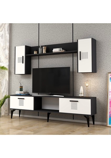 Assimodh Tv Ünitesi Takımı Antrasit-Beyaz