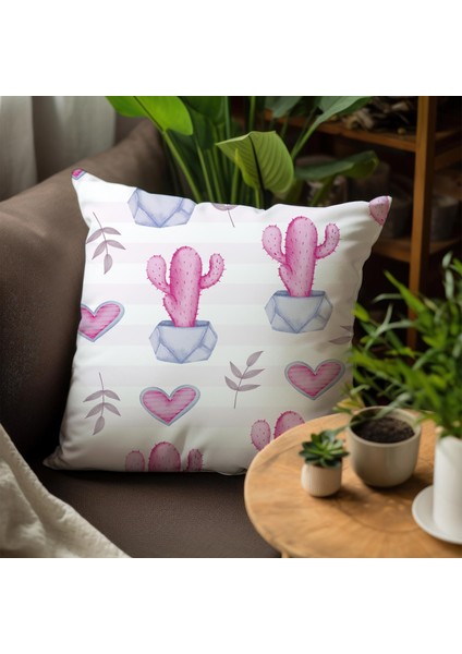 Pembe Kaktüs Tasarımlı 4'lü Yastık Içi ve Kırlent Kılıfı 45CM 113671 indirimleri