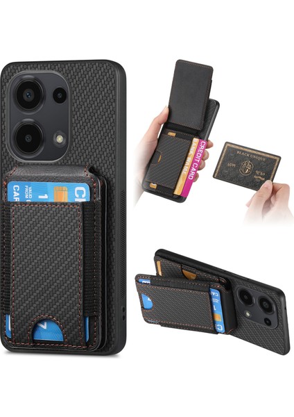 Redmi Note 13 Pro 4g / Poco M6 Pro 4g Ayarlanabilir Kickstand Deri Karbon Fiber Kapak (Yurt Dışından)