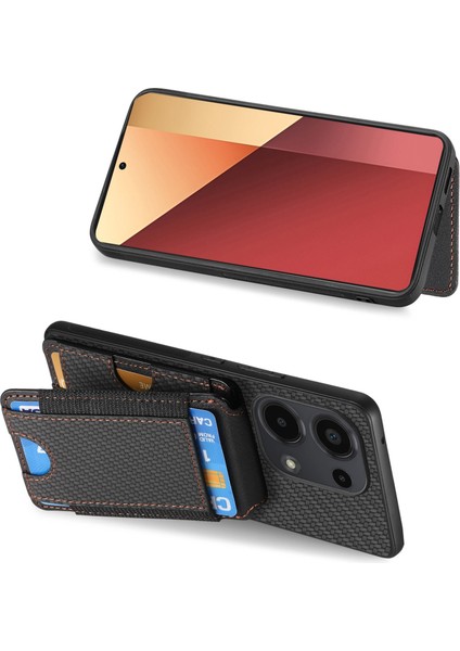 Redmi Note 13 Pro 4g / Poco M6 Pro 4g Ayarlanabilir Kickstand Deri Karbon Fiber Kapak (Yurt Dışından)