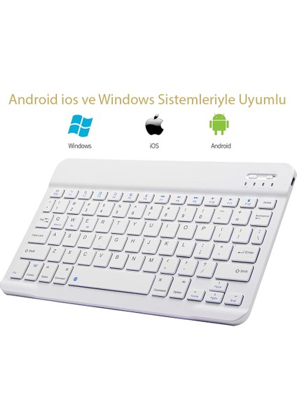 Bluetooth Klavye Telefon Tablet Bilgisayar Uyumlu Slim Şarjlı Kablosuz Klavye