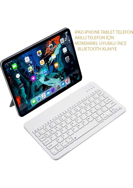 Bluetooth Klavye Telefon Tablet Bilgisayar Uyumlu Slim Şarjlı Kablosuz Klavye