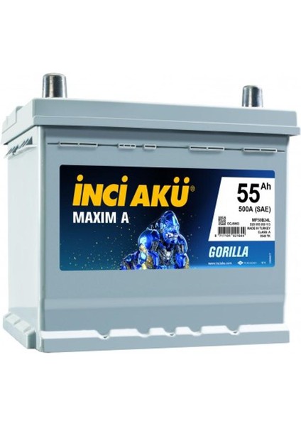 Inci 12V 55 Ah Dar-Ters Kutup Akü 430 A(En)