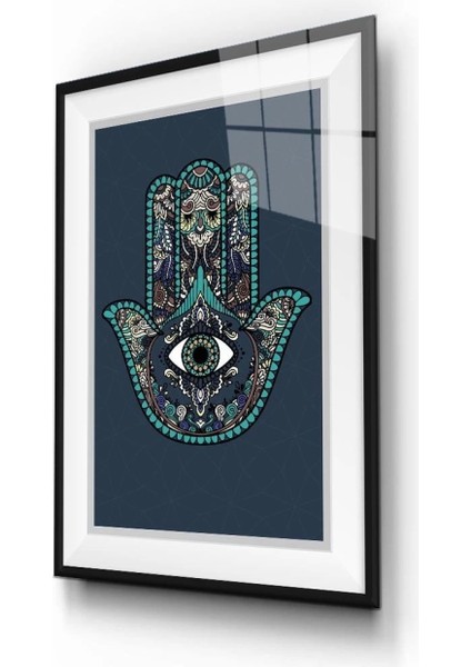 Teknoo- Mavi Çerçeve Efektli Fatma Ananın Eli Cam Tablo