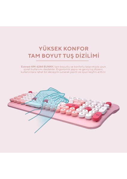 KM-6244 BUNNY Renkli Tuşlu Pembe 2.4 ghz + BT Kablosuz Q Multimedia Klavye + Mouse Set
