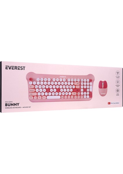 KM-6244 BUNNY Renkli Tuşlu Pembe 2.4 ghz + BT Kablosuz Q Multimedia Klavye + Mouse Set