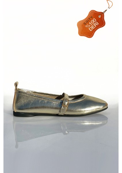 Deri Yuvarlak Burun Günlük Babet