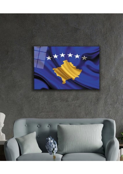 Teknoo- Kosova Bayrağı Cam Tablo Kosovo Flag