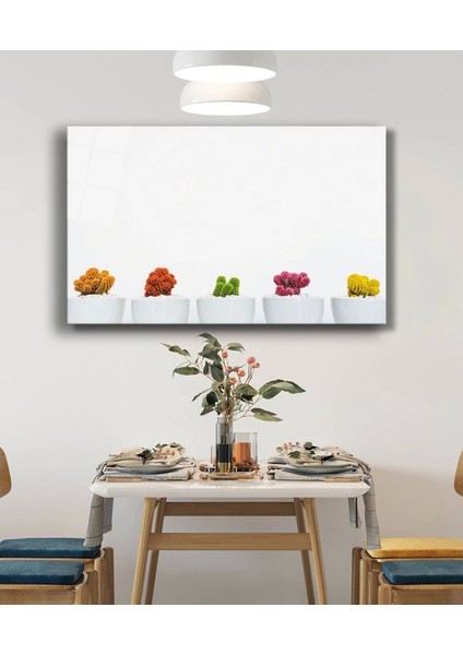 Teknoo- Beyaz Vazoda Kaktüs Çiçek Cam Tablo fiyatları