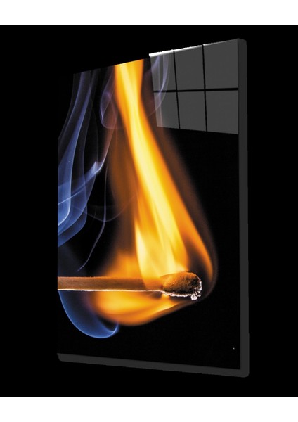 Teknoo- Sarı Mavi Ateş Yanan Kibrit Cam Tablo