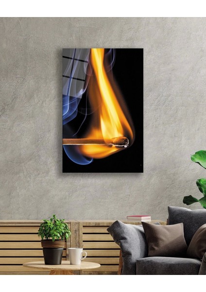 Teknoo- Sarı Mavi Ateş Yanan Kibrit Cam Tablo fiyatları