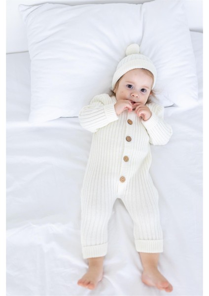 Triko Bereli Tulum Bebek Set Ekru