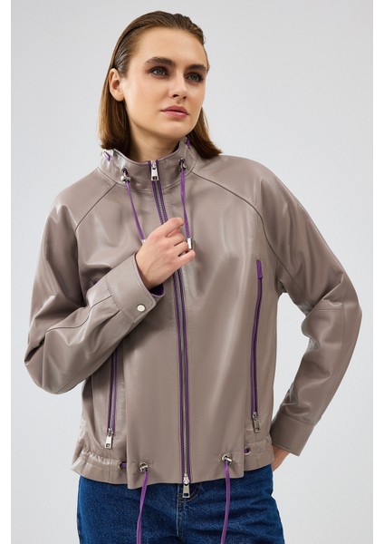 Terry Kadın Gri Oversize Deri Ceket 24WGD5238U4