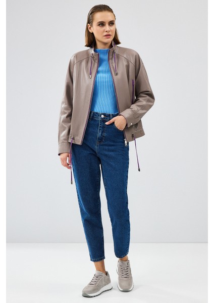 Terry Kadın Gri Oversize Deri Ceket 24WGD5238U4