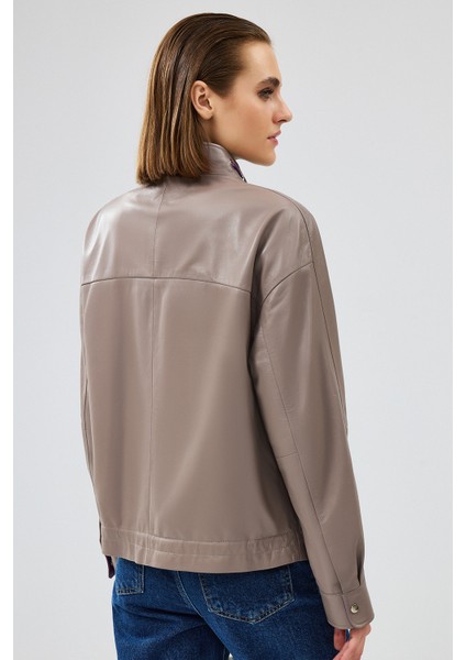 Terry Kadın Gri Oversize Deri Ceket 24WGD5238U4