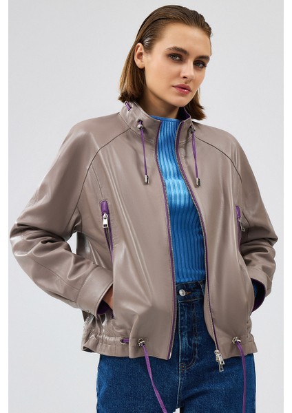 Terry Kadın Gri Oversize Deri Ceket 24WGD5238U4