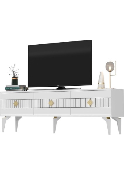 Midasdh Tv Stand (Alt Modül) Beyaz-Altın