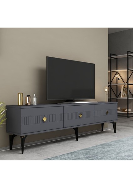 Midasdh Tv Stand (Alt Modül) Antrasit-Altın