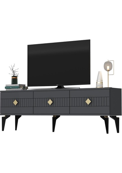 Midasdh Tv Stand (Alt Modül) Antrasit-Altın