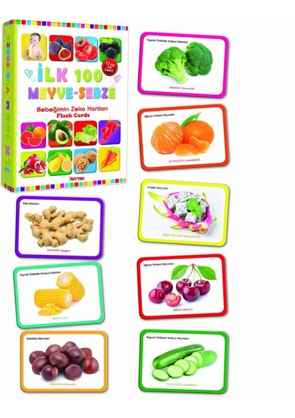 Ilk 100 Meyveler Eğitici Zeka Kartları - Bebeğimin Resimli Ilk Aktivite Zeka Kartları +12 Ay