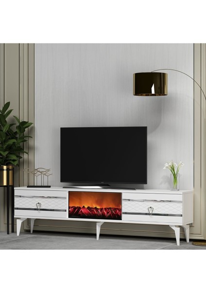 Pelindh Tv Sehpası Şömineli Beyaz-Gümüş fiyatları