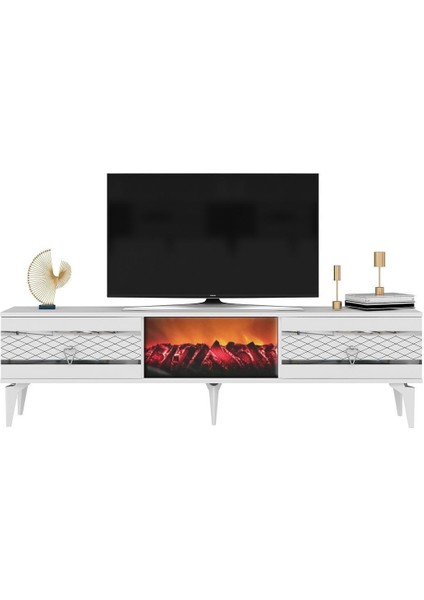 Pelindh Tv Sehpası Şömineli Beyaz-Gümüş modelleri