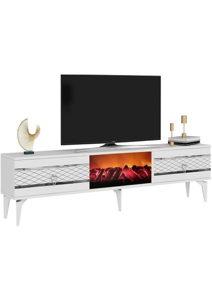 Pelindh Tv Sehpası Şömineli Beyaz-Gümüş fırsatları