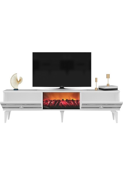 Pelindh Tv Sehpası Şömineli Beyaz-Gümüş indirimleri