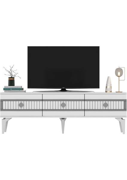 Novadh Tv Sehpası (Alt Modül) Beyaz-Gümüş modelleri