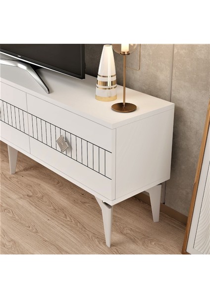 Midasdh Tv Stand (Alt Modül) Beyaz-Gümüş modelleri