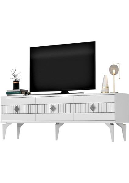 Midasdh Tv Stand (Alt Modül) Beyaz-Gümüş fırsatları