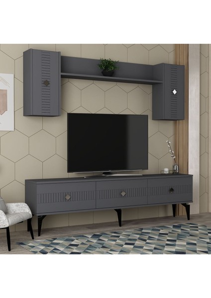 Midasdh Tv Ünitesi Takımı Antrasit-Gümüş