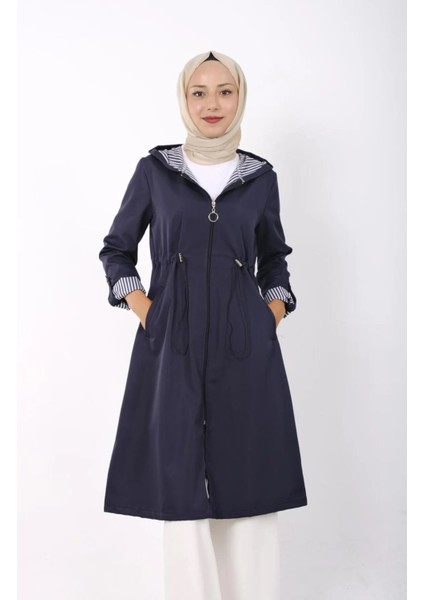 Kadın Beli Lastik Detaylı Fermuarlı Kapüşonlu Trençkot fiyatları