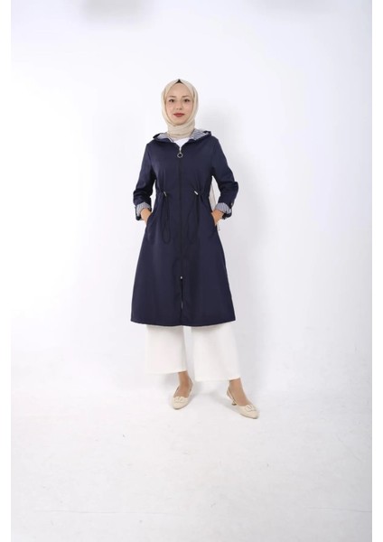 Kadın Beli Lastik Detaylı Fermuarlı Kapüşonlu Trençkot modelleri