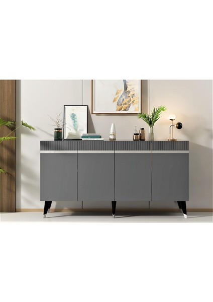 Defnedh 180 cm Tv Ünitesi ve Konsol 2'li Salon Takımı Antrasit Gümüş