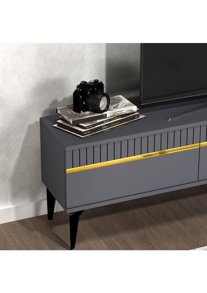 Defnedh 180 cm Tv Ünitesi Antrasit Altın modelleri